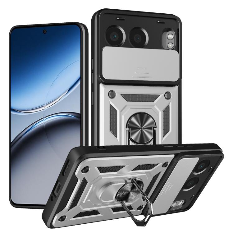 Funda Híbrida TPU PC para OnePlus Nord 4 con Cámara Deslizante (Plateada)
