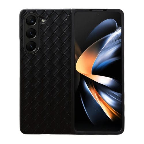 Para Samsung Galaxy Z Fold5 5G Funda de teléfono plegable con textura tejida (negro)