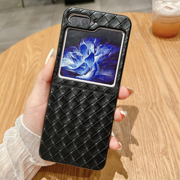 Para Samsung Galaxy Z Flip5 5G Funda de teléfono plegable con textura tejida (negro)
