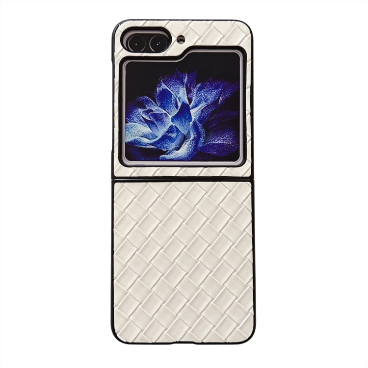 Para Samsung Galaxy Z Flip5 5G Funda de teléfono plegable con textura tejida (Beige)