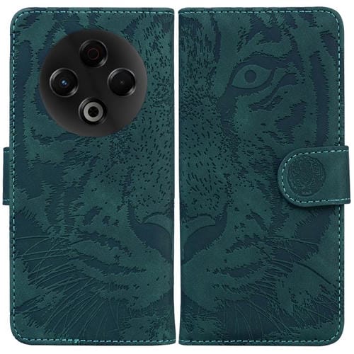 Funda de cuero con tapa y estampado de tigre para Tecno Spark 30 4G (verde)
