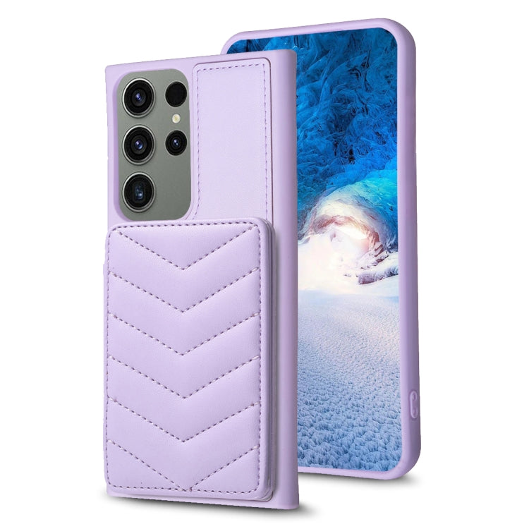 Para Samsung Galaxy S23 Ultra 5G BF26 Wave Pattern Card Bag Holder Phone Case (Púrpura)