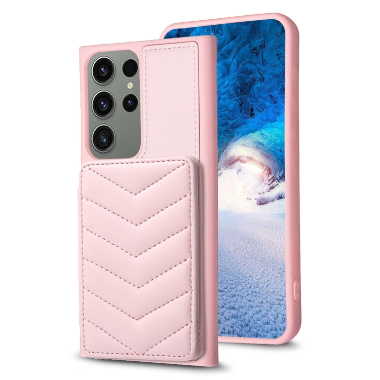 Para Samsung Galaxy S23 Ultra 5G BF26 Wave Pattern Card Bag Holder Funda para teléfono (rosa)