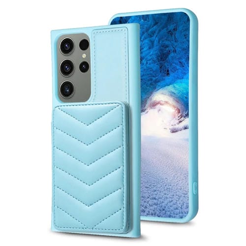 Para Samsung Galaxy S23 Ultra 5G BF26 Wave Pattern Card Bag Holder Phone Case (Azul)