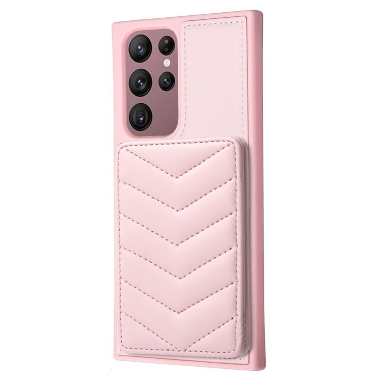 Para Samsung Galaxy S22 Ultra 5G BF26 Wave Pattern Card Bag Holder Funda para teléfono (rosa)