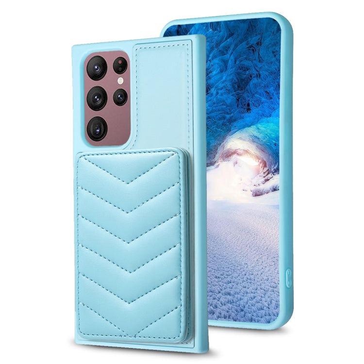 Para Samsung Galaxy S22 Ultra 5G BF26 Wave Pattern Card Bag Holder Phone Case (Azul)