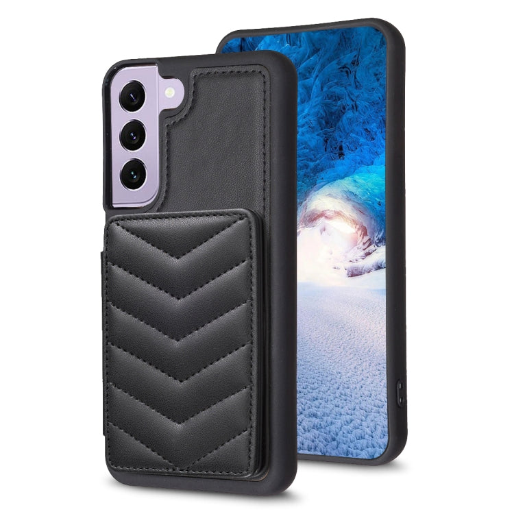 Para Samsung Galaxy S22+ 5G BF26 Wave Pattern Card Bag Holder Phone Case (Negro)