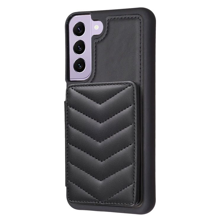 Para Samsung Galaxy S22+ 5G BF26 Wave Pattern Card Bag Holder Phone Case (Negro)