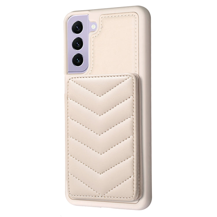 Para Samsung Galaxy S22+ 5G BF26 Wave Pattern Card Bag Holder Phone Case (Beige)