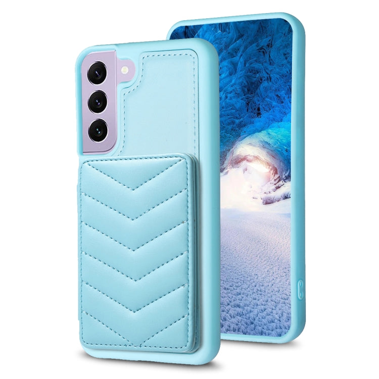 Para Samsung Galaxy S22+ 5G BF26 Wave Pattern Card Bag Holder Phone Case (Azul)