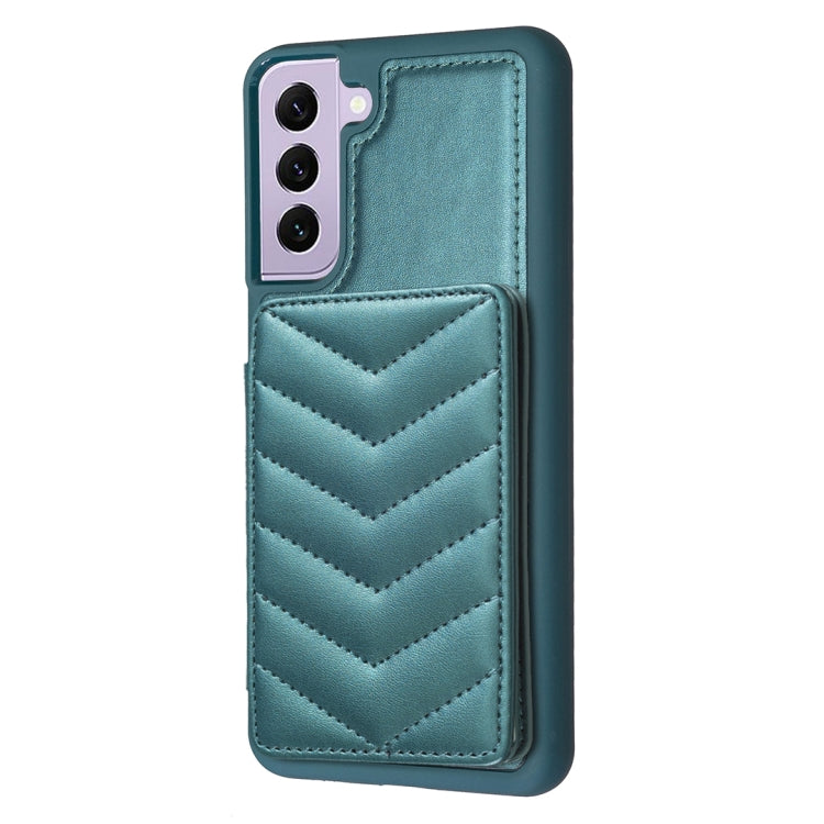 Para Samsung Galaxy S21 5G BF26 Wave Pattern Card Bag Holder Phone Case (Verde)