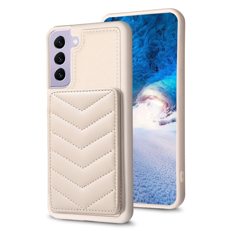 Para Samsung Galaxy S21 5G BF26 Wave Pattern Card Bag Holder Phone Case (Beige)