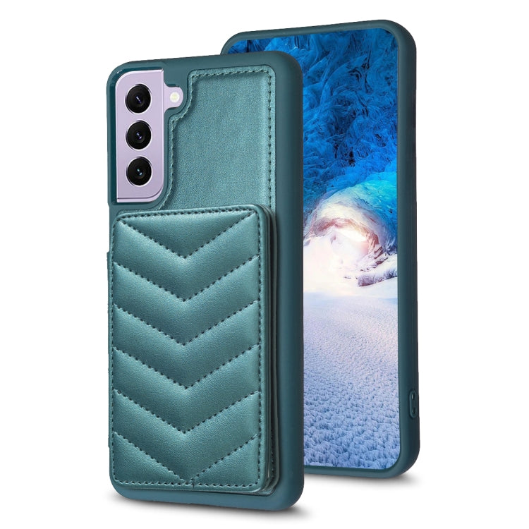 Para Samsung Galaxy S21 FE 5G BF26 Wave Pattern Card Bag Holder Phone Case (Verde)