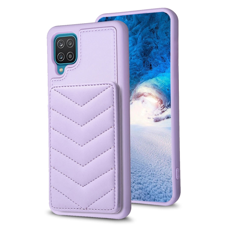 Para Samsung Galaxy A12 BF26 Wave Pattern Card Bag Holder Phone Case (Púrpura)