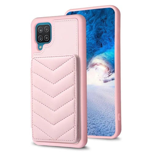 Para Samsung Galaxy A12 BF26 Wave Pattern Card Bag Holder Funda para teléfono (rosa)