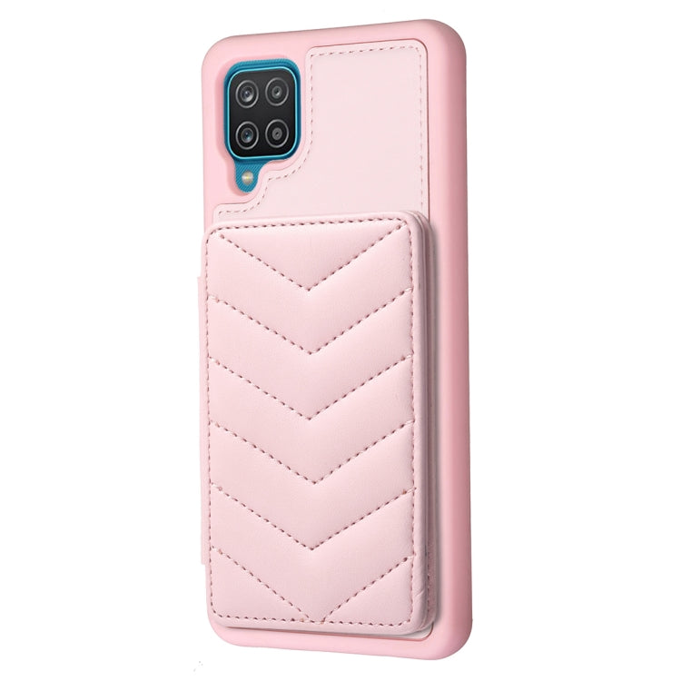 Para Samsung Galaxy A12 BF26 Wave Pattern Card Bag Holder Funda para teléfono (rosa)