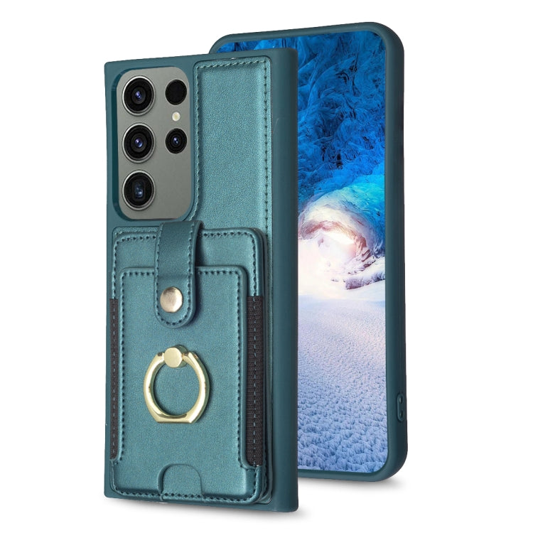 Para Samsung Galaxy S23 Ultra 5G BF27 Anillo de metal Tarjeta Bolsa Titular Caja del teléfono (Verde)