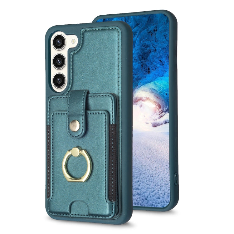 Para Samsung Galaxy S23+ 5G BF27 Anillo de metal Tarjeta Bolsa Titular Caja del teléfono (Verde)