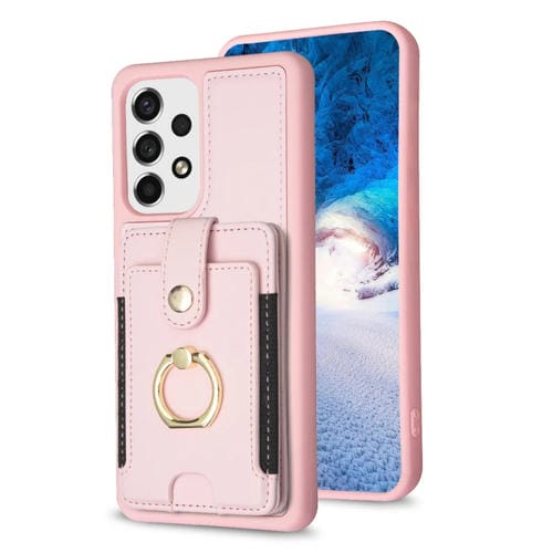 Para Samsung Galaxy A53 BF27 Metal Ring Card Bag Holder Funda para teléfono (rosa)