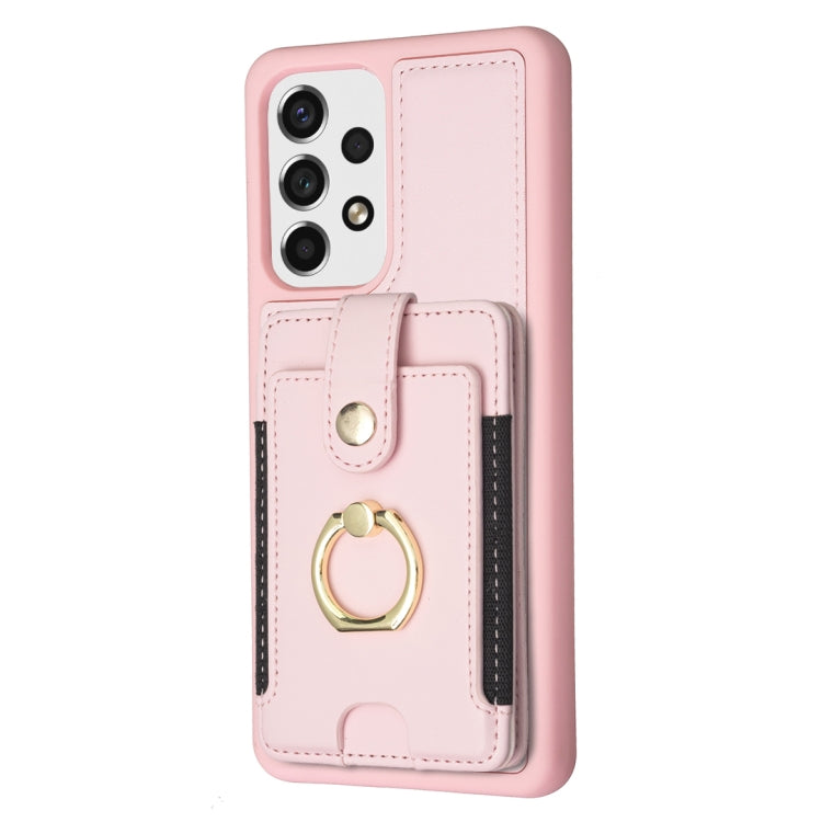 Para Samsung Galaxy A53 BF27 Metal Ring Card Bag Holder Funda para teléfono (rosa)