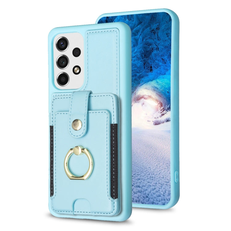 Para Samsung Galaxy A53 BF27 Metal Ring Card Bag Holder Phone Case (Azul)