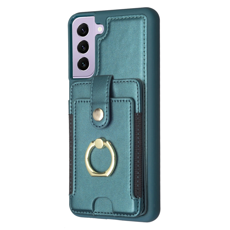 Para Samsung Galaxy S22+ 5G BF27 Anillo de metal Tarjeta Bolsa Titular Caja del teléfono (Verde)