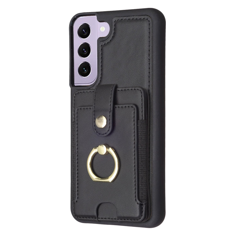 Para Samsung Galaxy S21 FE 5G BF27 Anillo de metal Tarjeta Bolsa Titular Caja del teléfono (Negro)