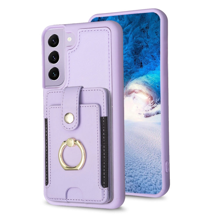 Para Samsung Galaxy S21 5G BF27 Anillo de metal Tarjeta Bolsa Titular Caja del teléfono (Púrpura)