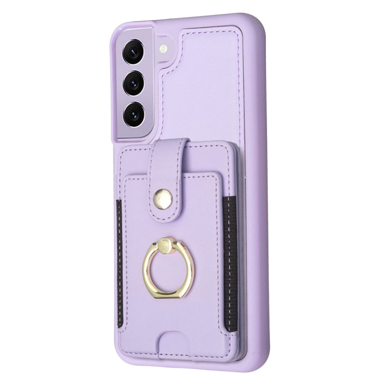Para Samsung Galaxy S21 5G BF27 Anillo de metal Tarjeta Bolsa Titular Caja del teléfono (Púrpura)