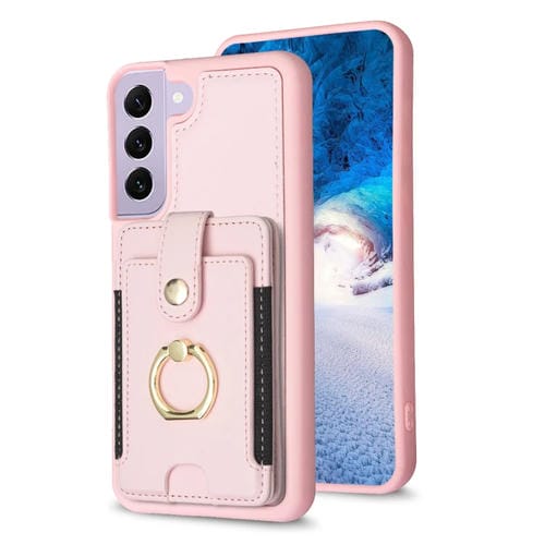 Para Samsung Galaxy S21 + 5G BF27 Anillo de metal Tarjeta Bolsa Titular Caja del teléfono (Rosa)