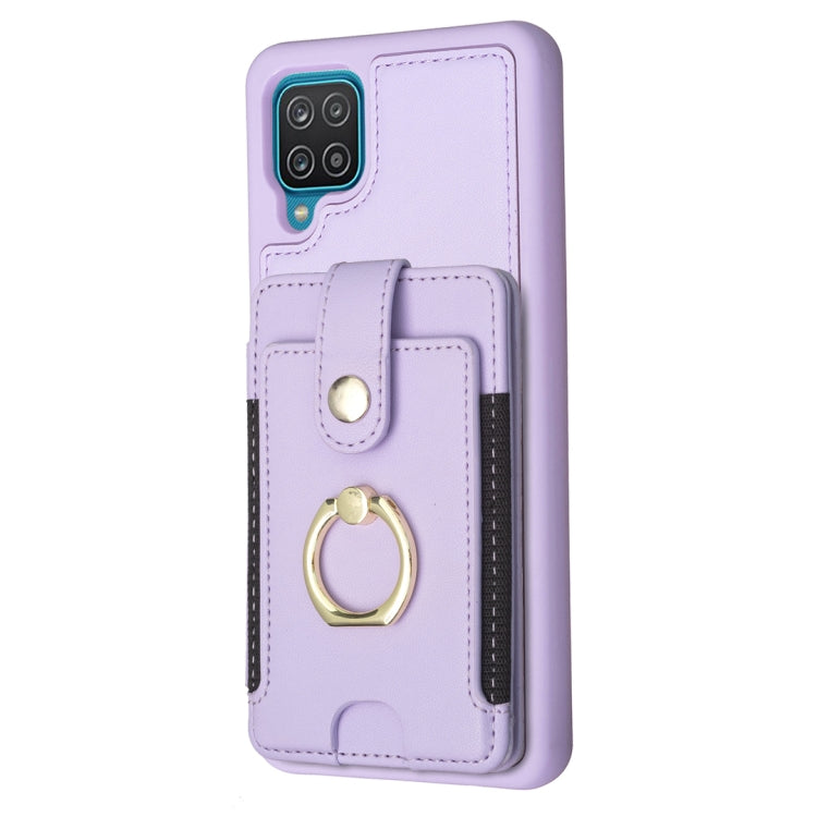 Para Samsung Galaxy A12 BF27 Metal Ring Card Bag Holder Phone Case (Púrpura)