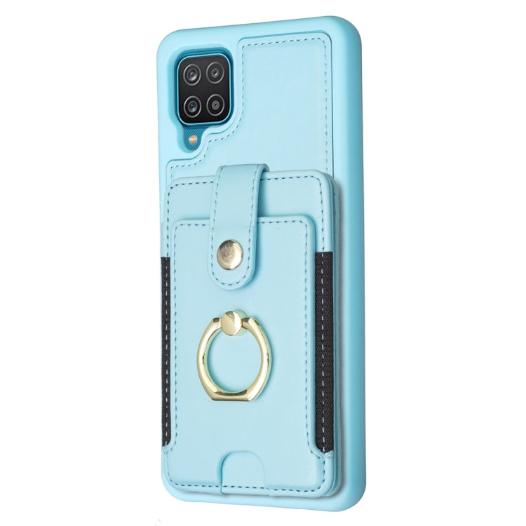 Para Samsung Galaxy A12 BF27 Metal Ring Card Bag Holder Phone Case (Azul)