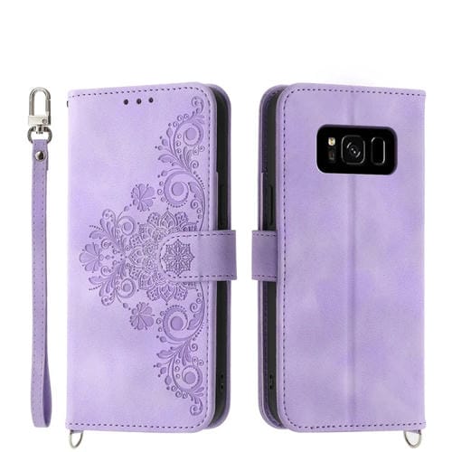 Funda para Teléfono Samsung Galaxy S8 Cuero con Billetera en Relieve y Flores (Púrpura)