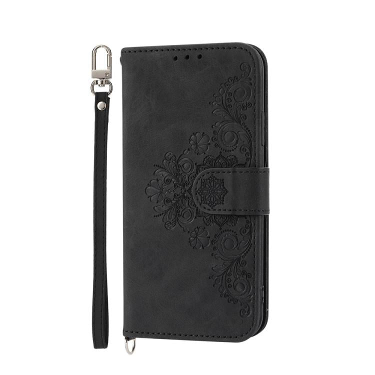 Funda de Cuero con Relieve de Flores para OnePlus 13R/Ace 5/Ace 5 Pro (Negra)