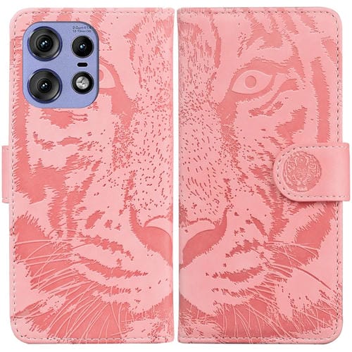 Funda de Teléfono Motorola Edge 50 Pro Cuero con Patrón de Relieve de Tigre (Rosa)