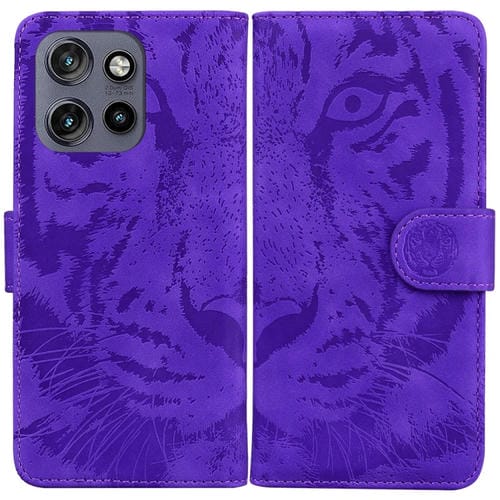 Funda de Cuero Motorola Edge 50 Neo 5G Estampado Tigre En Relieve (Morado)