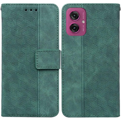 Funda de Cuero con Relieve Geométrico para Motorola Moto G55 (Verde)