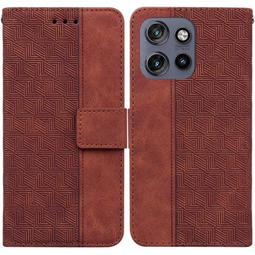 Funda de Cuero con Relieve Geométrico Global para Motorola Edge 50 Neo 5G (Marrón)