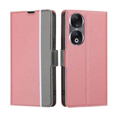 Funda de Cuero para Honor 90 5G con Textura de Sarga y Botón Lateral (Rosa)