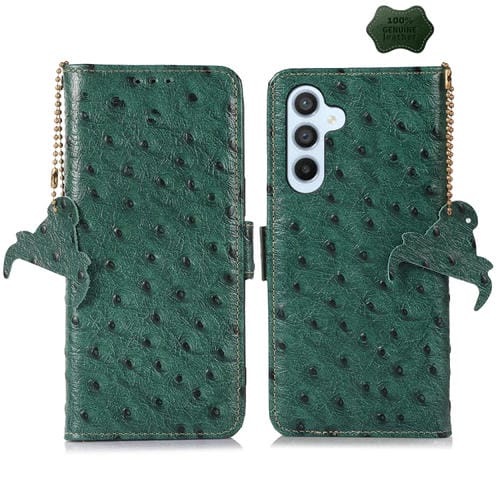 Funda para Teléfono Samsung Galaxy A35 5G Cuero Genuino Patrón Avestruz Función RFID (Verde)
