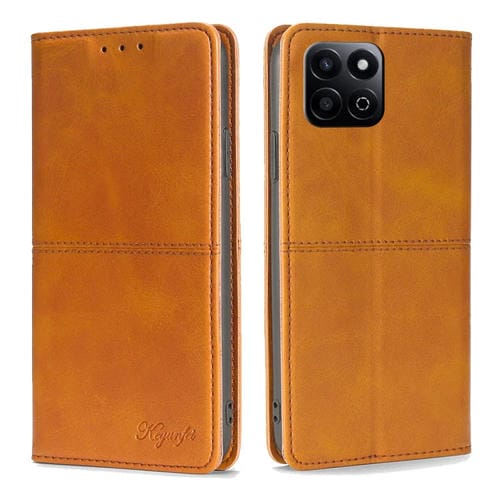 Funda de Cuero Magnética con Textura de Vaca para Honor Play 60 Plus (Marrón Claro)