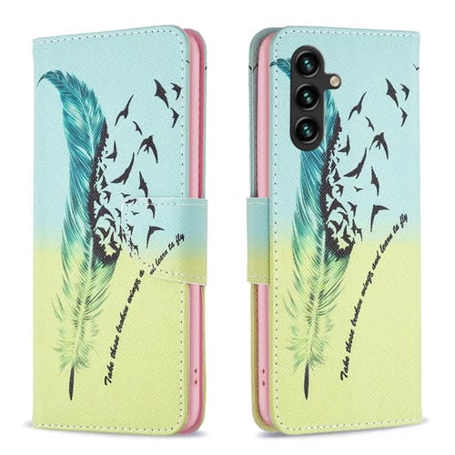 Funda de Cuero Samsung Galaxy A35 con Patrón de Dibujo de Colores (Pluma)
