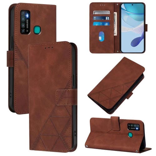 Funda de Cuero con Tapa y Relieve 3D para Infinix Hot 9 Pro/9 Crossbody (Marrón)