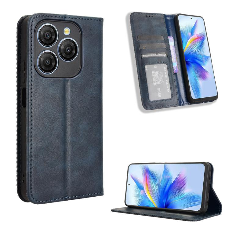Funda de Cuero con Textura Retro y Hebilla Magnética para BlackView Shark 9 (Azul)