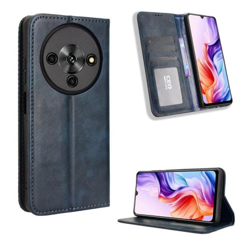 Funda de cuero con textura retro y hebilla magnética para ZTE Blade A76 5G (azul)