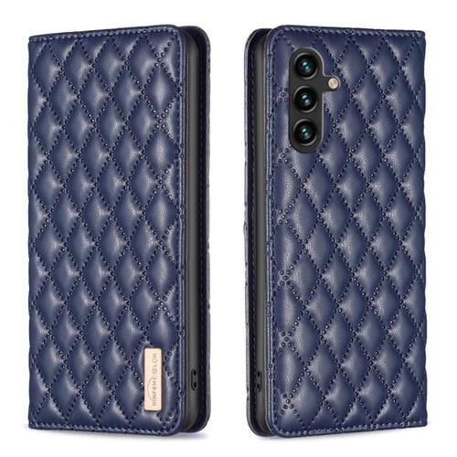 Funda para Teléfono Samsung Galaxy A35 Diamond Lattice con Tapa de Cuero Magnético (Azul)