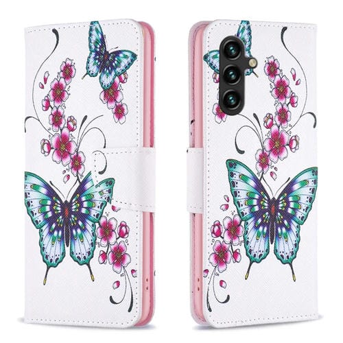 Funda de Cuero Samsung Galaxy A35 con Patrón de Dibujo de Colores (Mariposa de Flores)