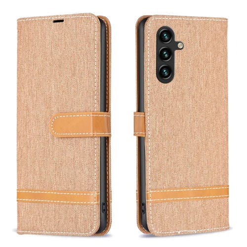 Funda para Teléfono Samsung Galaxy A35 Cuero Textura Vaquera Bloques de Color (Marrón)