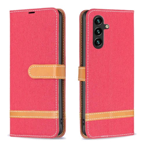 Funda para Teléfono Samsung Galaxy A55 Cuero Textura Vaquera Bloques de Color (Rojo)
