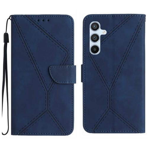Funda de Cuero Samsung Galaxy A55 5G con Costuras En Relieve (Azul)
